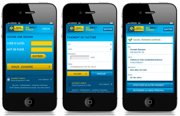 Laurentian Bank of Canada Mobile site - user interface